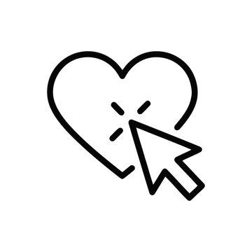 Heart icon with cursor click, vector illustration of a love symbol being selected or clicked by a computer mouse pointer