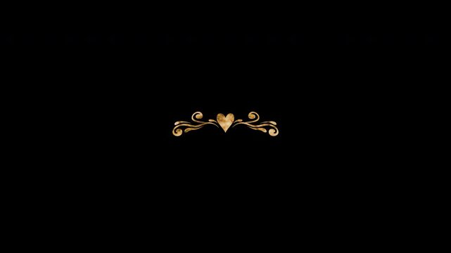 Luxury golden heart ornament divider with elegant filigree detail 4K Video