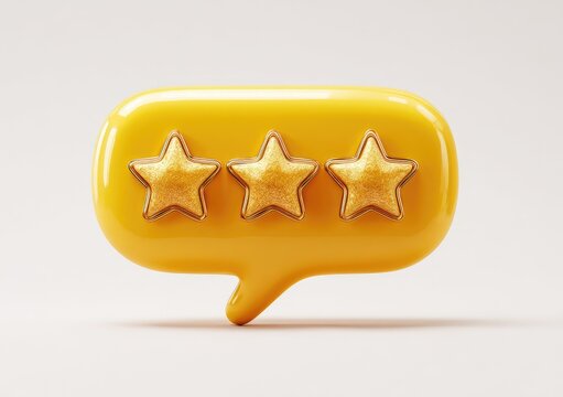 Three Star Rating Feedback Bubble Icon 3D Render.