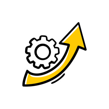 Gear wheel and rising arrow growth progress and efficiency symbol.