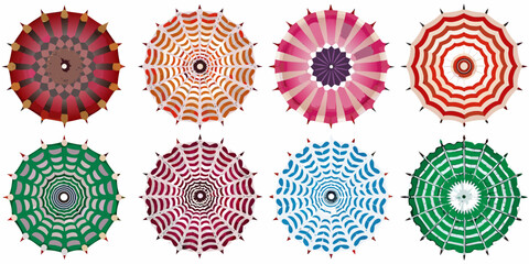 Colorful Parasol Collection Vector Illustration On White Background © Raben