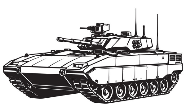 Infantry fighting vehicle silhouette, armored combat vehicle, vector isolated on white