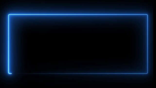 Abstract blue neon rectangle frame motion effect on black background animation.