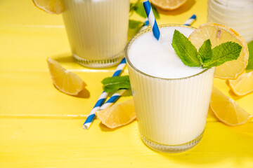 Whipped lemonade or mojito cocktail, lemonade milkshake. Italian summer alcoholic cocktail...