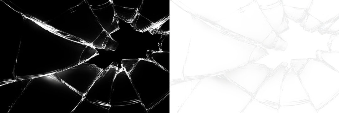 Shattered broken glass crack hole with radial impact lines realistic texture overlay element isolated window screen damage effect fracture pattern on white background transparent png glasses crash