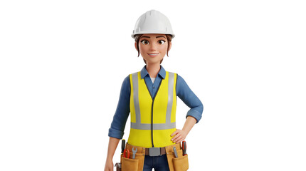 Fototapeta premium Female construction worker wearing hard hat and safety vest.