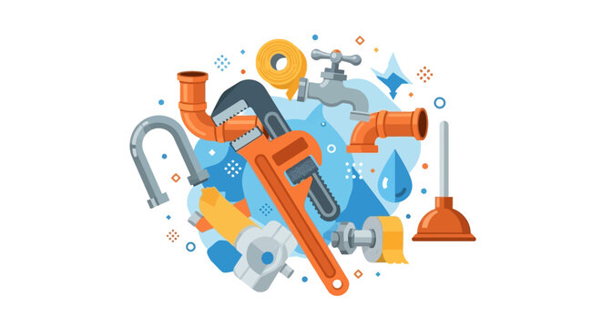 Plumbing Tools and Equipment Vector Illustration for Repair and Maintenance Services