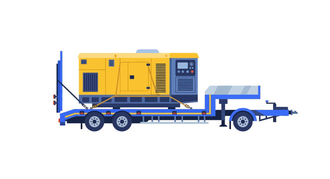 Industrial Mobile Diesel Generator on Flatbed Trailer Illustration for Construction and Emergency Power Backup