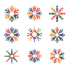 Obraz premium Colorful abstract human figures arranged in circular patterns with vibrant colors