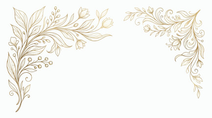 Set of golden floral corner frames, elegant botanical design elements for wedding invitations and greeting cards © S.Siam