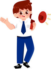 Cartoon Student Holding Megaphone Making Announcement Illustration