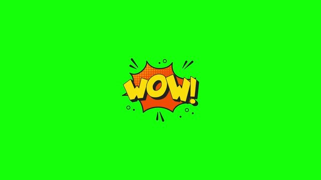 Animated comic WOW exclamation on green screen background