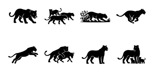 Black Panther Vector Silhouettes: Majestic Big Cats in Various Poses, Wildlife Collection, Animal Icons for Design © Priyanka