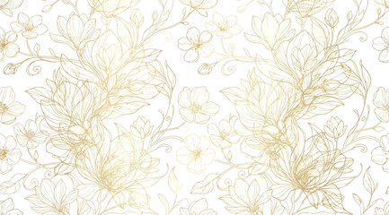 Seamless pattern with gold floral magnolia flowers © Saharia