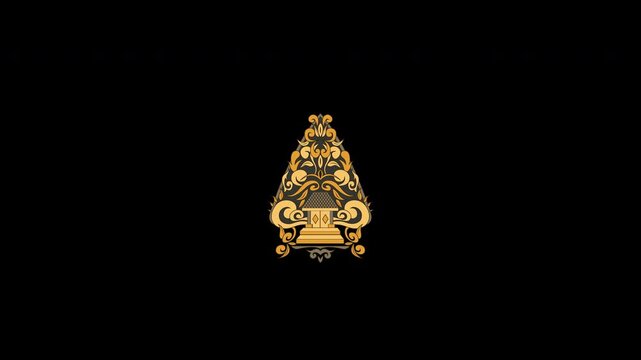 Gunungan wayang kulit puppet representing javanese shadow theater culture with intricate gold leaf design  suitable for cultural presentations and art projects.