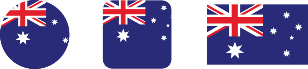 Vector australian flag icons set circular rounded square rectangular designs © MDUNUS