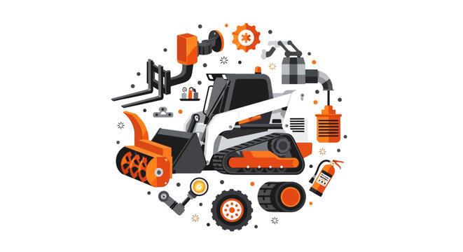 Compact Track Loader and Industrial Attachments Vector Illustration - Skid Steer Equipment Set