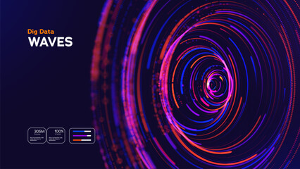 Obraz na płótnie Canvas Big Data Waves Abstract Technology Background With Glowing Digital Wave, Futuristic Data Vortex. Dynamic Data Transformation, Analytics And Innovation Concept. Big Data Solutions. Vector Illustration.