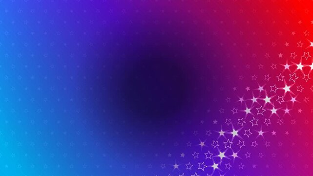 Patriotic USA background animation featuring sparkling white neon star outlines moving diagonally over a vibrant blue and red gradient backdrop, ideal for American holiday presentation templates