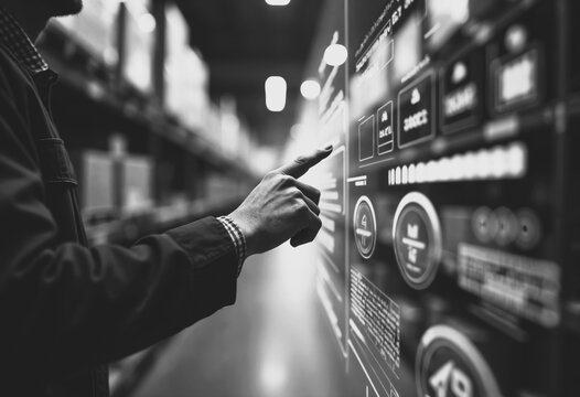 Warehouse management futuristic black and white