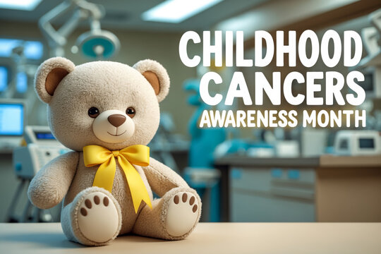 Banner poster card childhood cancer disease awareness month with yellow ribbon symbol AI Generative