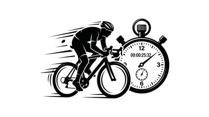 Dynamic Silhouette of a Cyclist in Motion Next to a Stopwatch Symbolizing Speed Time Trials and Competitive Cycling © Nomads Studio