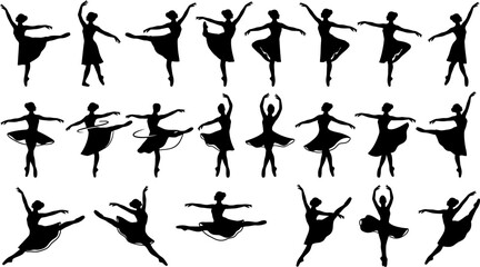 set of ballet dancer poses silhouettes in various positions and movements © Afia