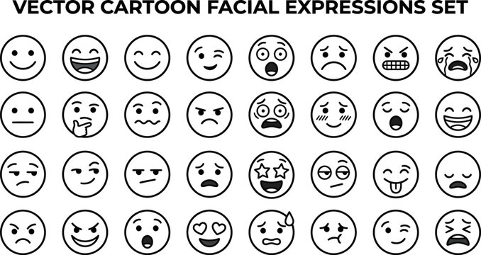 vector cartoon facial expressions set with various emoticon faces  emoticons with different emotions and reactions