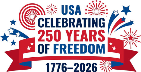 Obraz premium USA Celebrating 250 Years of Freedom Patriotic Banner with Fireworks and Stars for Independence Day
