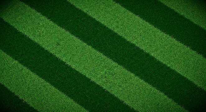 Abstract pattern of parallel diagonal stripes of lush green lawn grass with background, landscape
