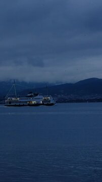 Ferry traveling evening sea