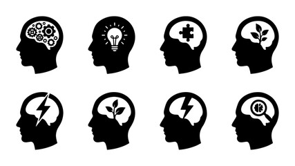 Human Head Silhouette Icons: Brainstorming, Ideas, Problem Solving, Growth, Insight, Logic, Innovation, Discovery © Nur