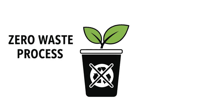 Logo-style illustration promoting zero waste process and environmental sustainability.