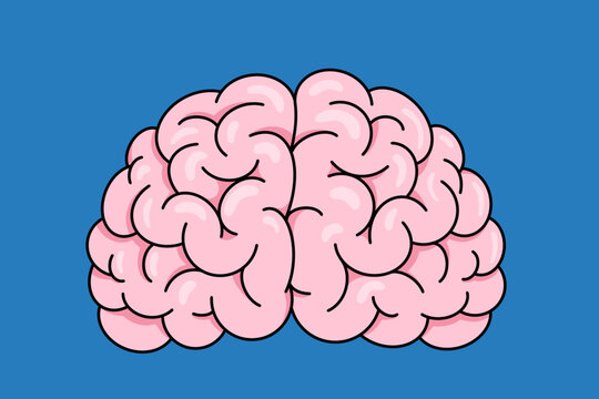 Isolated Vibrant Pink Glowy Brain Vector Illustration 3D Effect Vector Icon on Blue Background. Neural Cloud Mental Health Creative Concept Idea Processing