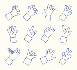 Fototapeta premium Set of Blue Line Art Hand Gesture Icons and Minimalist Illustrations