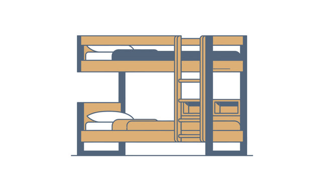 Modern wooden bunk bed frame with ladder and safety rails for shared bedroom furniture