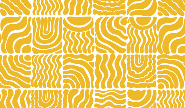 Abstract organic wavy pattern in mustard yellow and white for modern textile and wallpaper design
