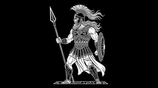Spartan warrior with spear and shield illustration