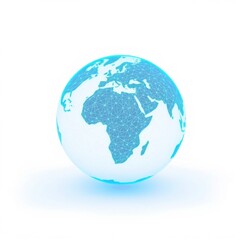 Fototapeta premium Bright globe depicts interconnected network. Blue lines cover continents, suggesting global communication, technology, data transfer. Minimalist style.