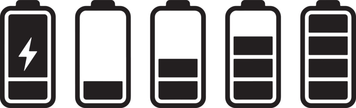 Vector battery icons with different charge levels