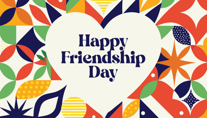 Fototapeta premium Colorful geometric pattern greeting card for celebrating happy friendship day event