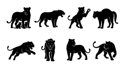 Black Panther Silhouette Collection, Wild Big Cat Vector Icons, Majestic Feline Poses, Powerful Predator Graphics for Wildlife Design © Muhammad