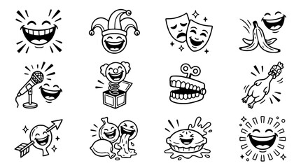 Obraz premium Comedy Icons Collection: Laughter, Jokes, Fun, Entertainment, Humor, Entertainment Symbols