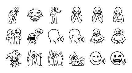 Fototapeta premium Set of cartoon people laughing and expressing joy, humor, and amusement in various poses.