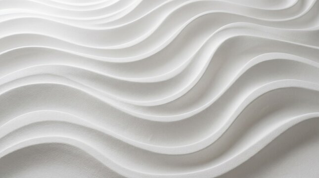 Wavy white surface with smooth curved lines and shadows on pure white background