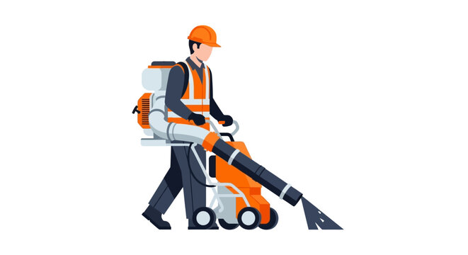 Professional Landscaper with Industrial Leaf Blower and Vacuum Machine Illustration