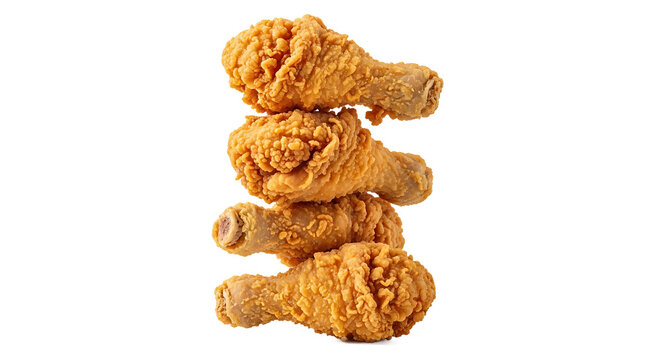 Stack of Crispy Fried Chicken Drumsticks Isolated on White Background