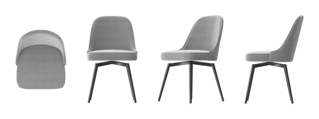 Fototapeta premium Modern gray upholstered swivel chair with sleek black metal legs