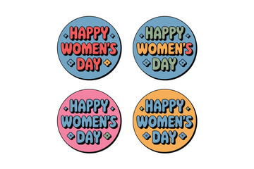 Obraz premium Happy women's day circular badges in four colors with celebration