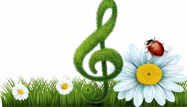 grass treble clef with ladybug and daisy